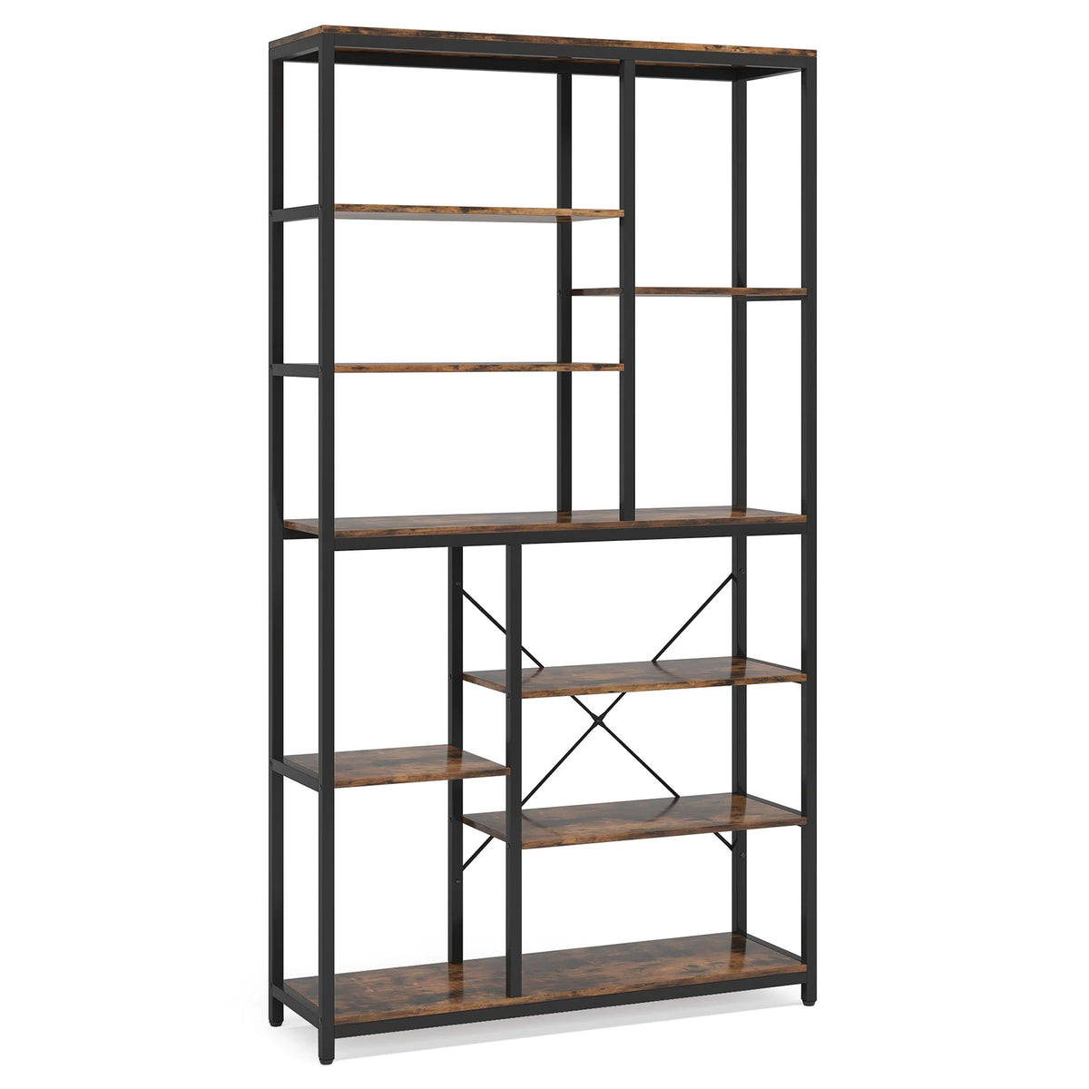 79 Inches Bookcase with Open Shelves, 9-Tier Industrial Bookshelf, 10 Cube Storage Shelves Display Shelf