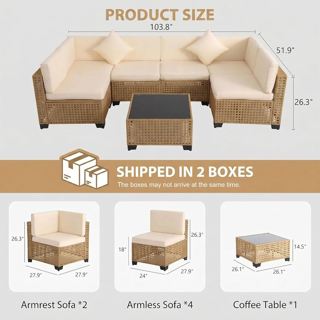 7-Piece All-Weather Rattan Patio Furniture Set Outdoor Modular Wicker Sectional Sofa