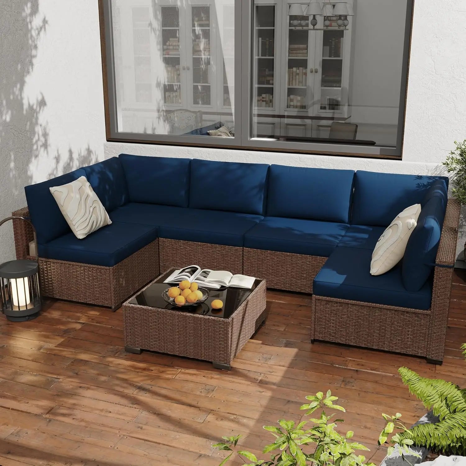 7-Piece All-Weather Rattan Patio Furniture Set Outdoor Modular Wicker Sectional Sofa