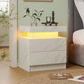Cube LED Nightstands with 2 Drawers, End Table with RGB LED Lights for Bedroom Living Room, White Bedside Table