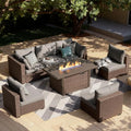 7-Pieces Patio Furniture Sets Outdoor Sectional Sofa with 44'' Propane Rattan Wicker Firepit Table,