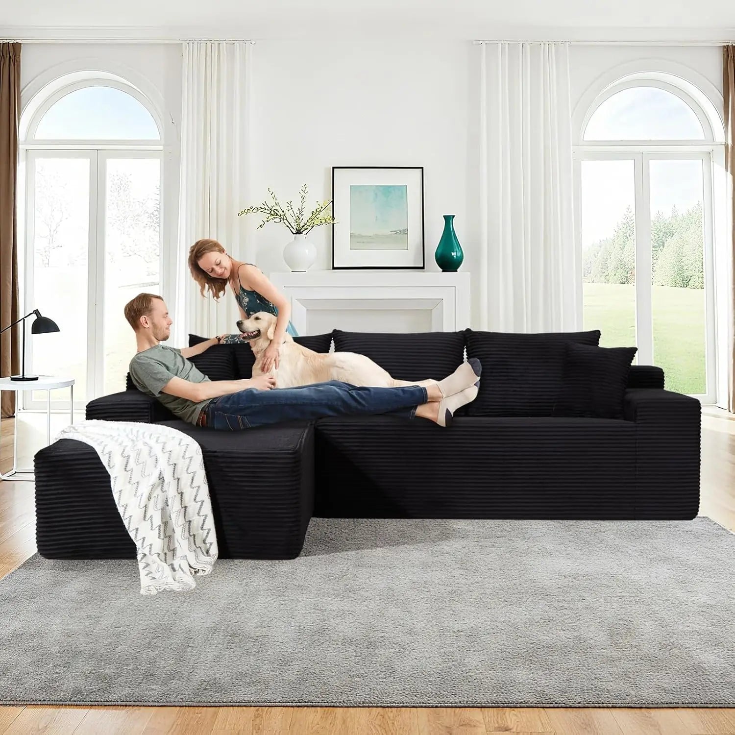 105" Cloud Modular Sectional Couch with L-Shape Chaise for Living Room, No Assembly