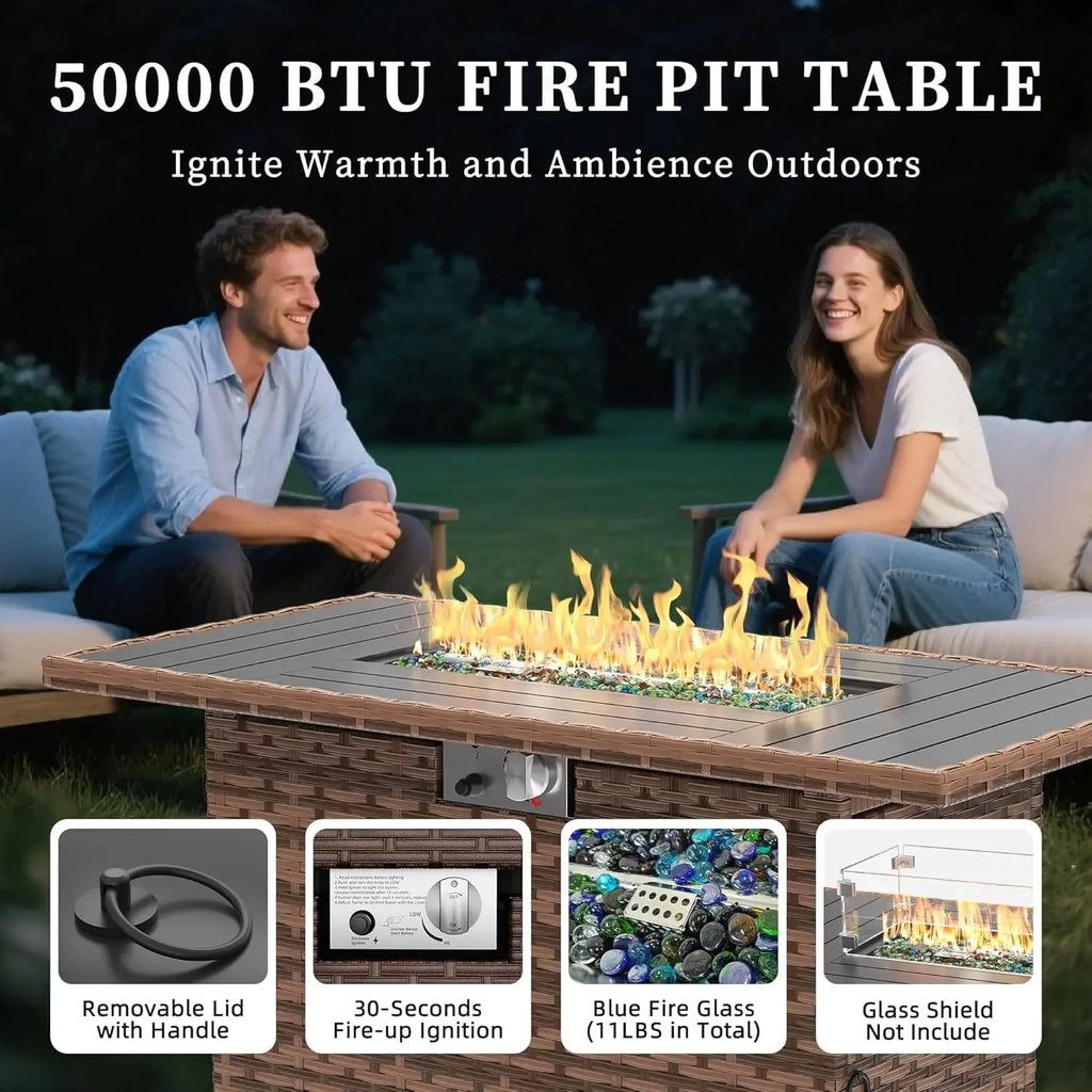 Furniture Set with Fire Pit Table, 8 Piece Sectional Sofas, All-Weather Wicker