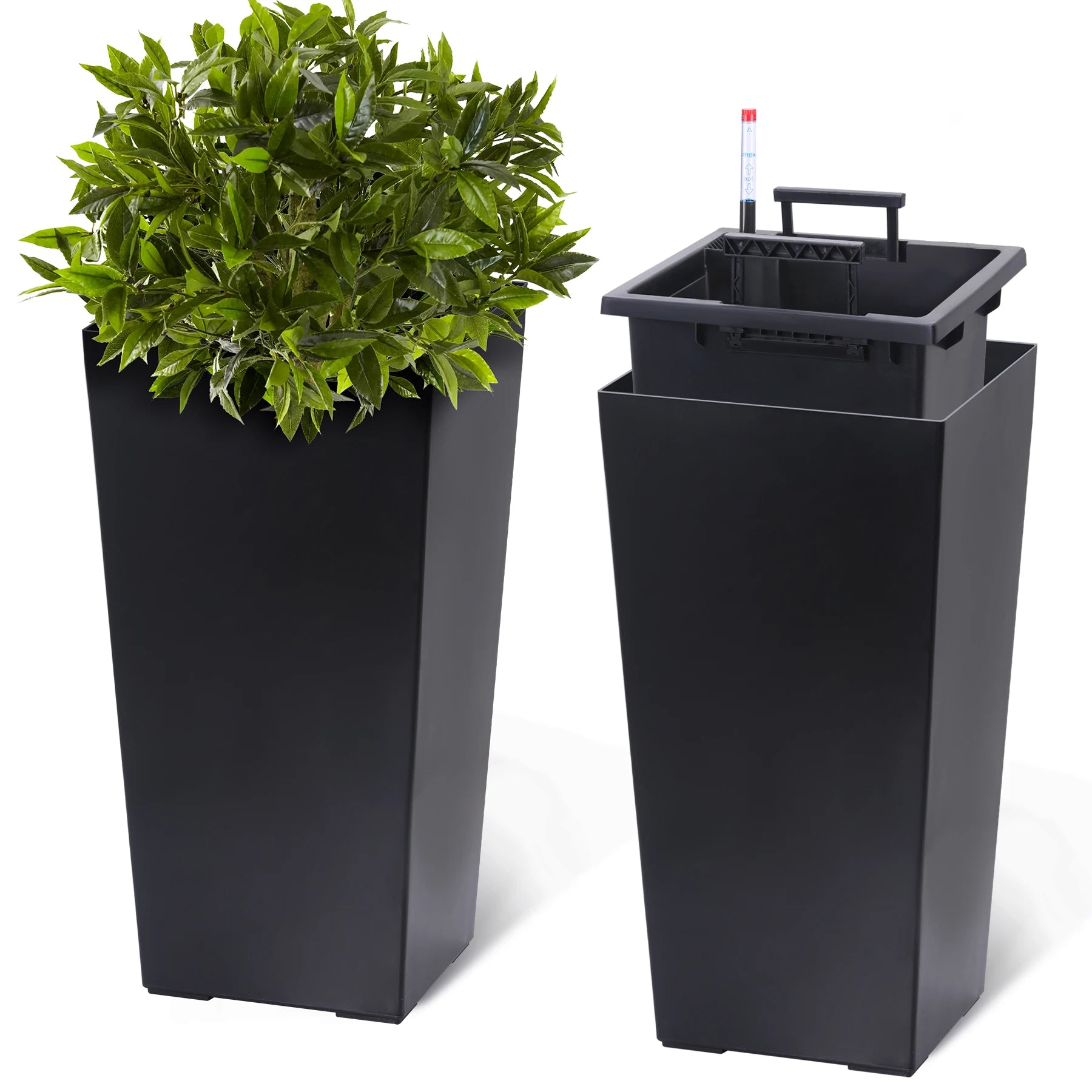 2pcs Outdoor Indoor Planter Pots, High Front Porch Planter Pots with Drainage Holes Auto Watering