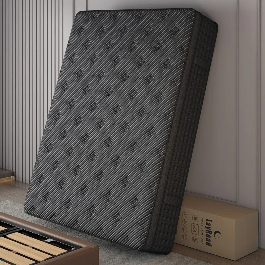 LayRoad 12/14-Inch Memory Foam Spring Mattress Single/Double/Queen/King Sizes Boxed Mattress Medium Firmness Pressure Relief