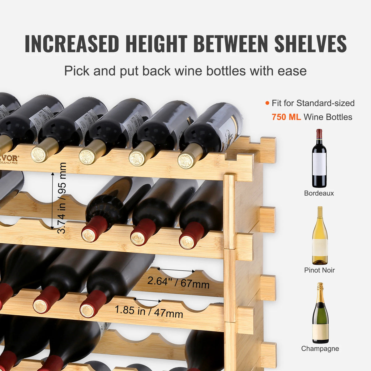 48/72 Bottle Stackable Modular Wine Rack Free Standing Wine Storage Rack Bamboo Wine Holder Display Shelves for Cellar