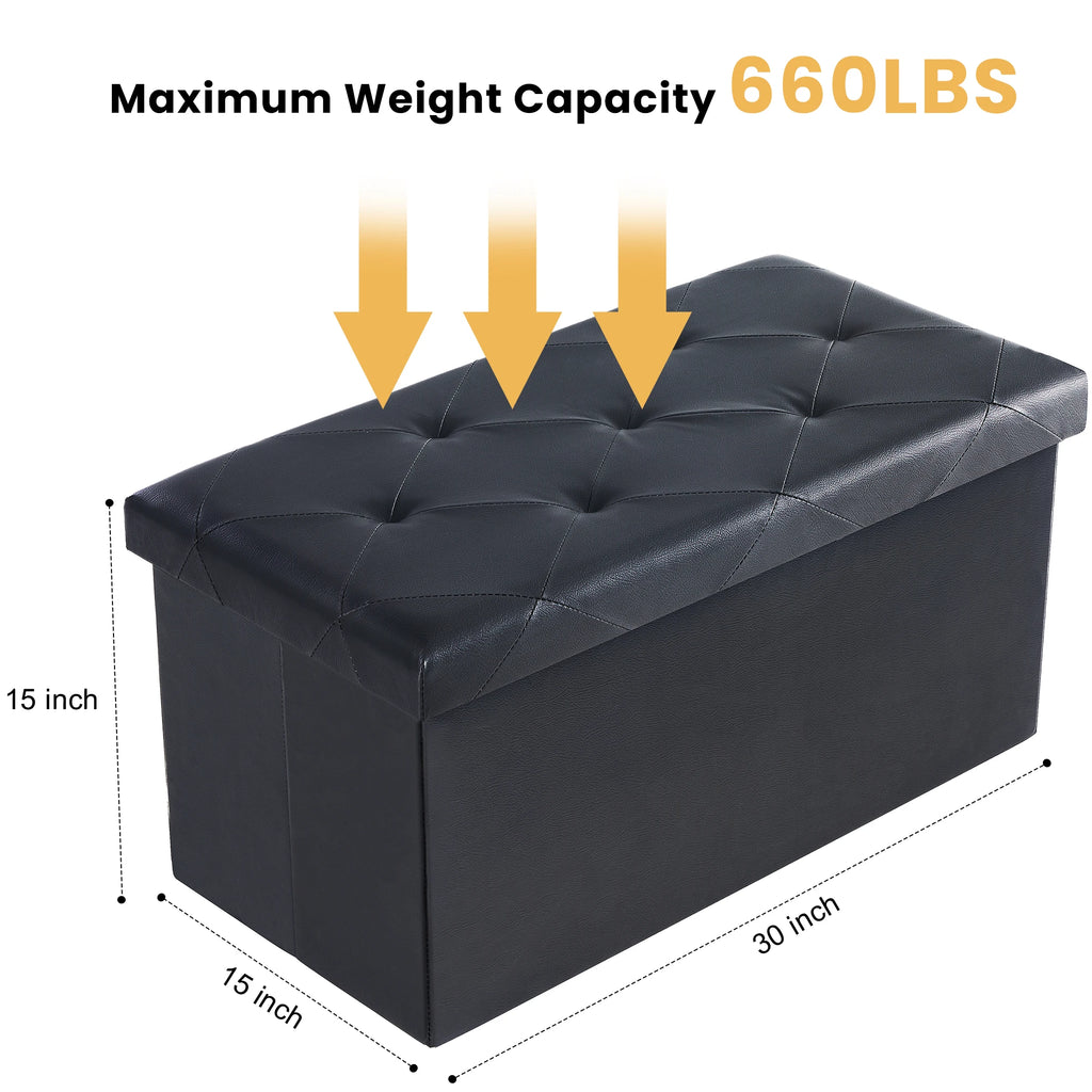 43 Inches Leather Folding Ottoman Storage Footstool Toy Box Bedroom Bench Load 660 lbs Foot Rest