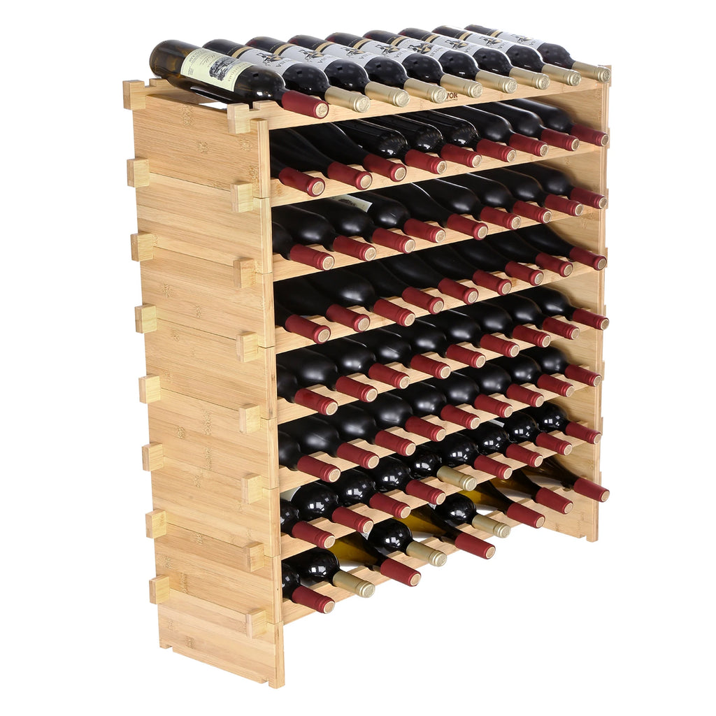 48/72 Bottle Stackable Modular Wine Rack Free Standing Wine Storage Rack Bamboo Wine Holder Display Shelves for Cellar
