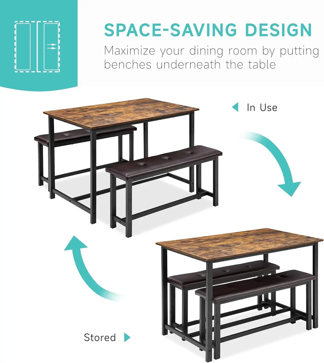 Dining Table Set for 4, Rectangular Dining Room Table Set