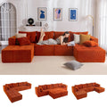 129.5" U Shaped Modular Sectional Sofa with 2 Ottomans Tufted Cloud 6 Seat Sleeper