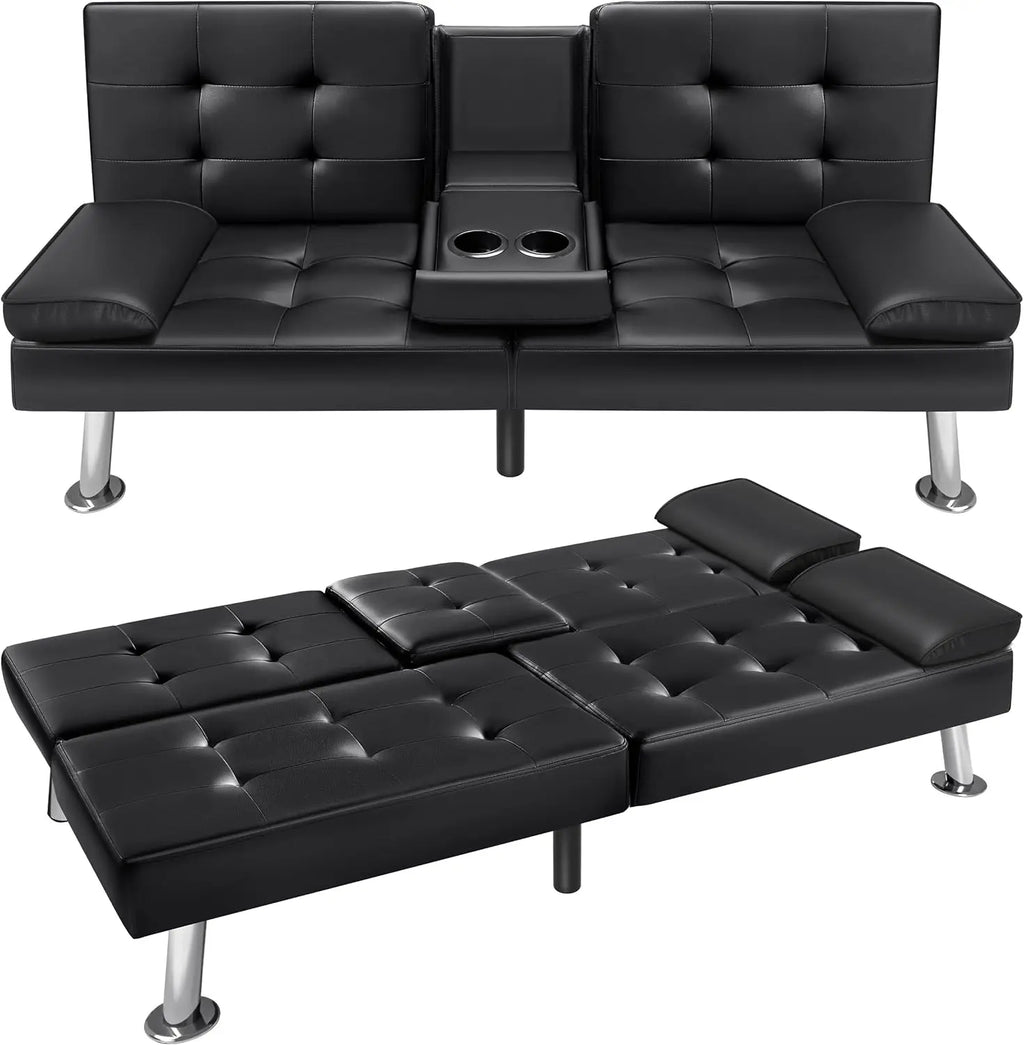 Futon Sofa Bed Modern Faux Leather Couch Bed Convertible Folding Recliner