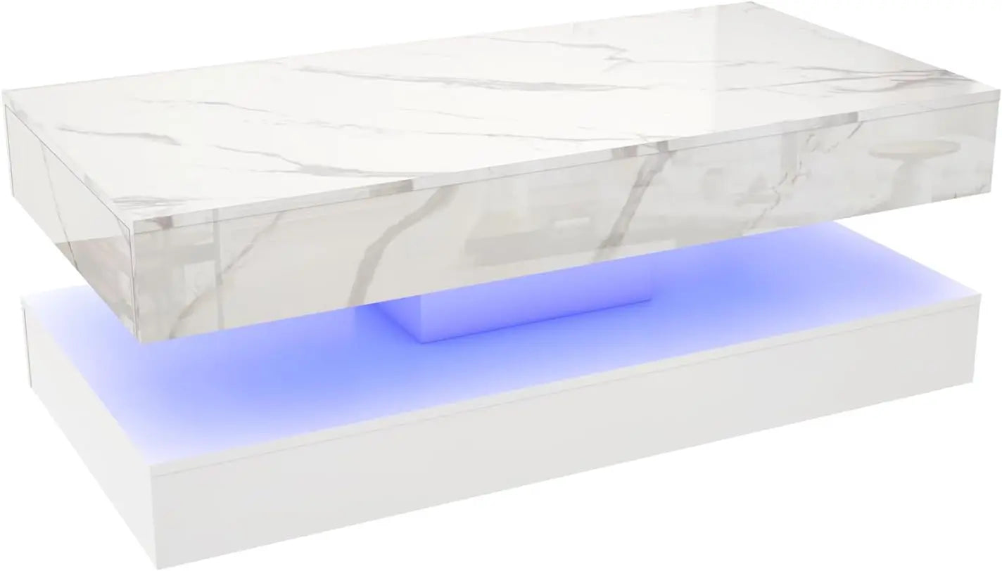 Modern Stylish Coffee Table with LED lights, Double-Layer Design