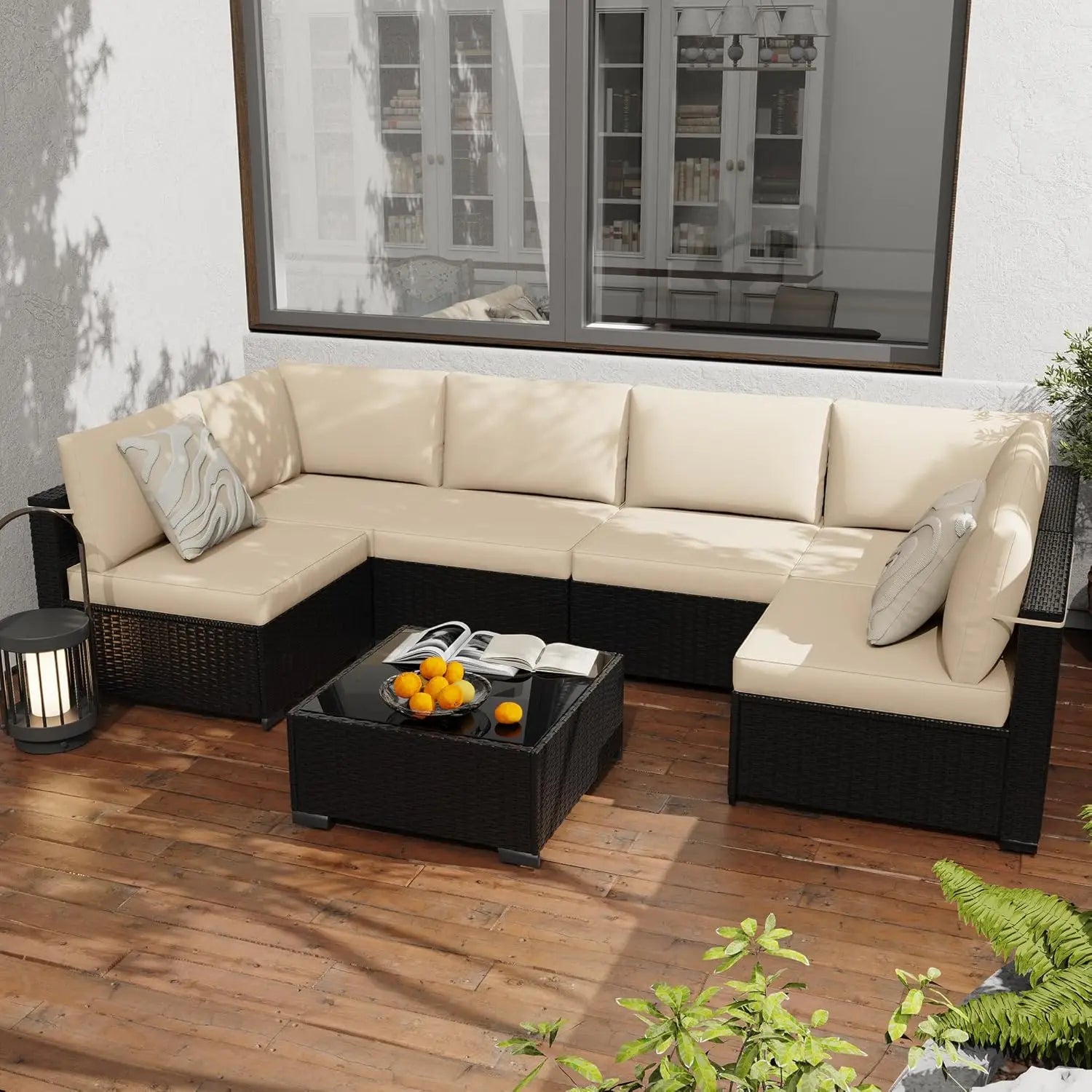 7-Piece All-Weather Rattan Patio Furniture Set Outdoor Modular Wicker Sectional Sofa
