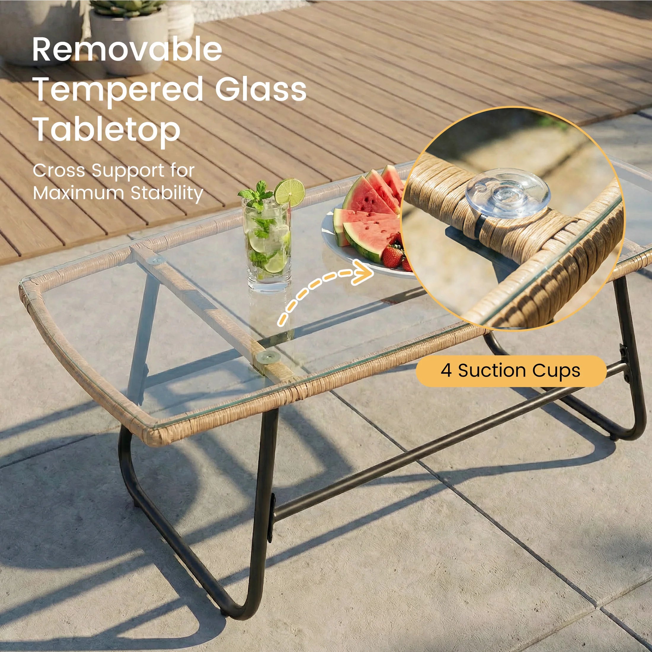 Outdoor Wicker Patio Furniture Set 4 Pieces with Soft Cushion and Glass.