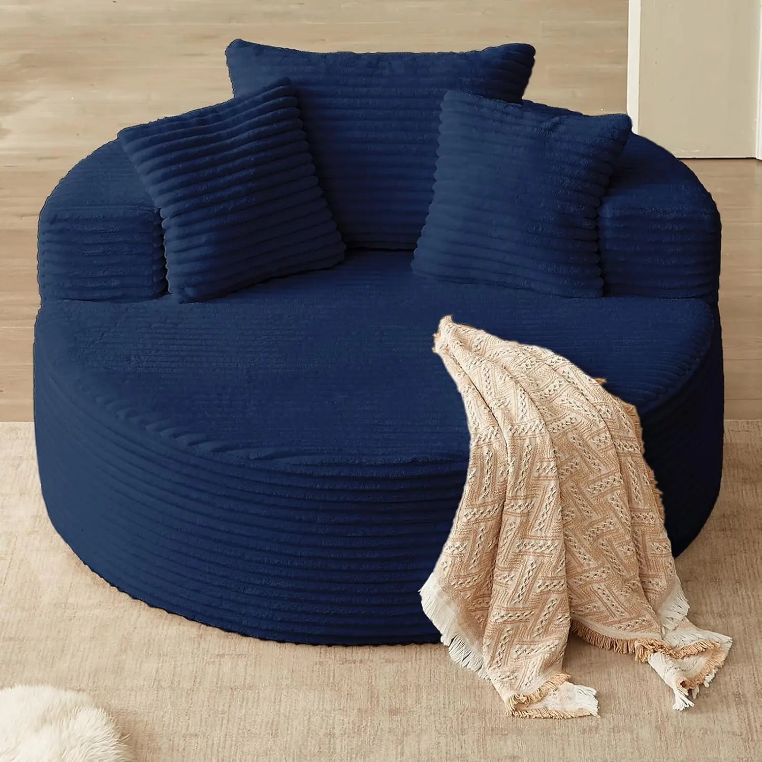 Oversized Round Chair Lounge Chaise, Upholstered Corduroy Deep Seat Cloud Large Circle Sofa Chair.