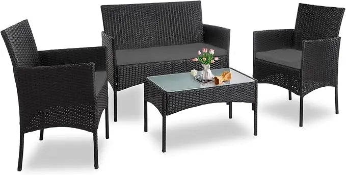 4 Piece Outdoor Wicker Conversation Furniture Set