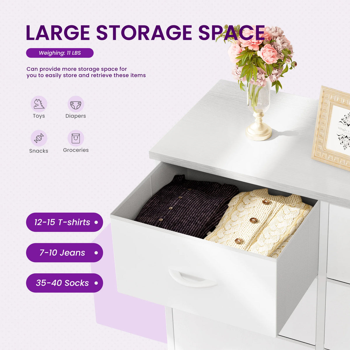 Dresser Children's Wardrobe For Bedroom With 8 Fabric Drawers Storage Cabinet Steel Frame Assembly Closet For Home Furniture