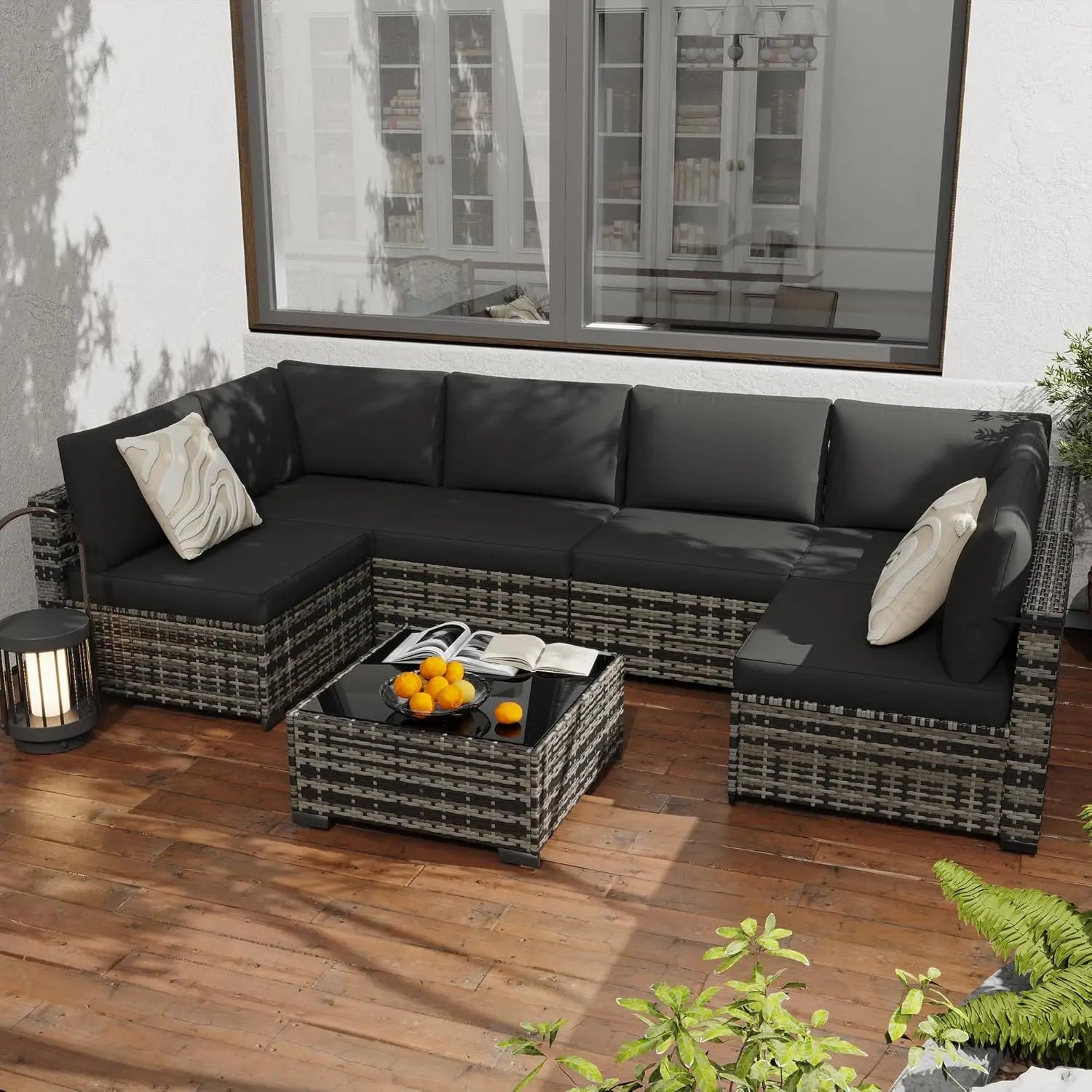 7-Piece All-Weather Rattan Patio Furniture Set Outdoor Modular Wicker Sectional Sofa