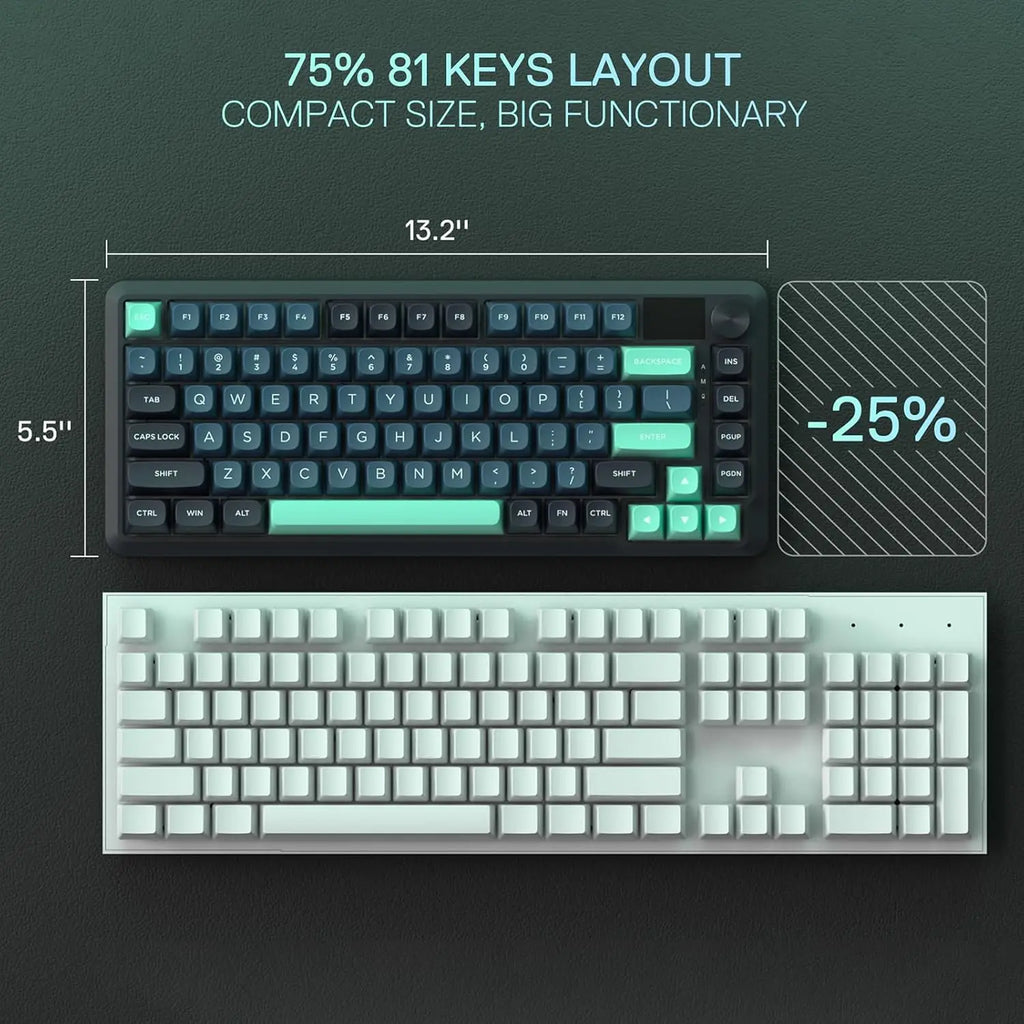 Wireless Gasket Gaming Keyboard w/Hype Screen & Knob, 81-Key Mechanical Keyboard, Mint Mambo Switches