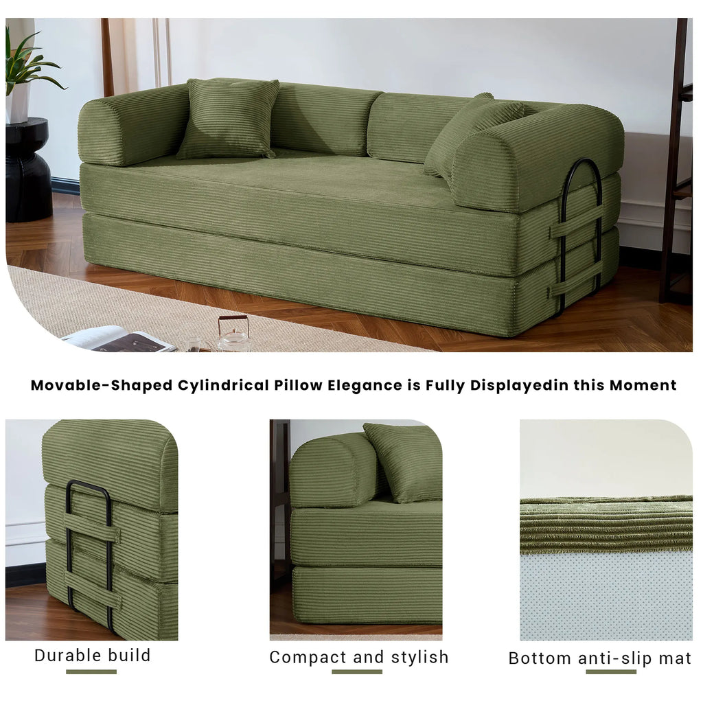 79’’ Folding Convertible Sofa Bed Corduroy Upholstered Boneless Couch, Loveseat Sleeper sofa
