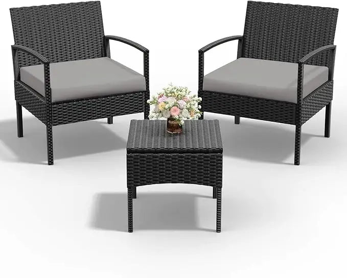 4 Piece Outdoor Wicker Conversation Furniture Set