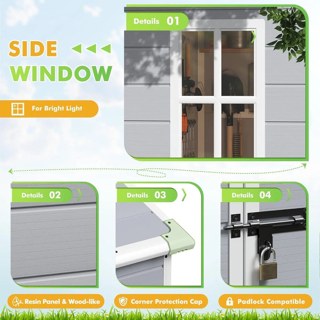 6 x 4 FT Plastic Outdoor Storage Shed with Floor, Window