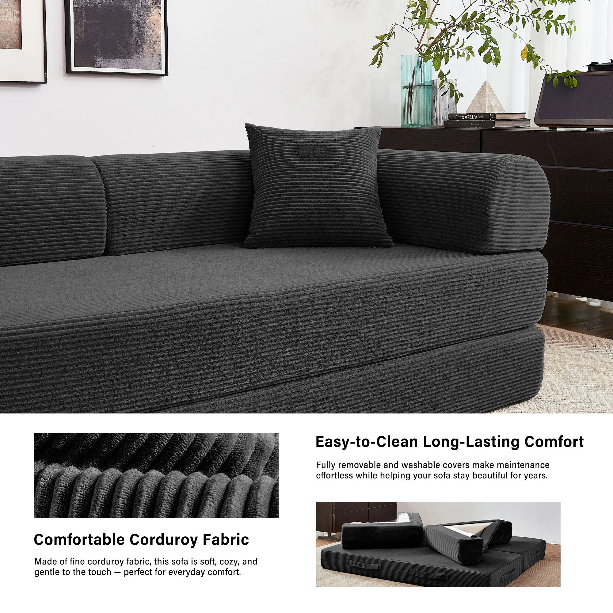 79'' Boneless Couch Foldable Convertible Futon Sleeper Sofa Bed