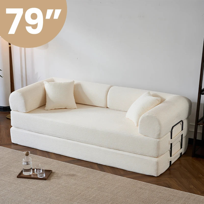 79’’ Folding Convertible Sofa Bed Corduroy Upholstered Boneless Couch, Loveseat Sleeper sofa