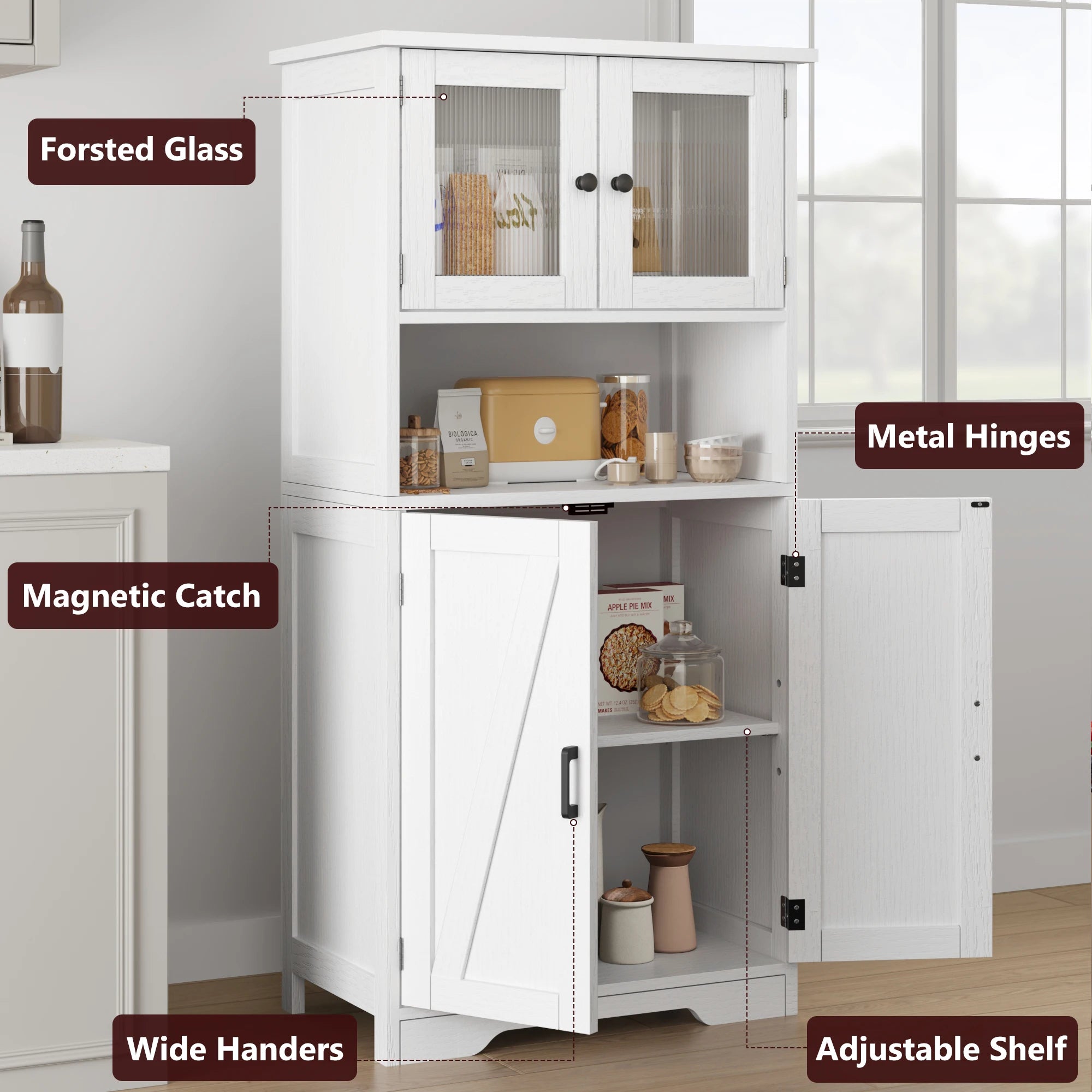 Free Standing Kitchen Pantry Cupboard with 4 Doors