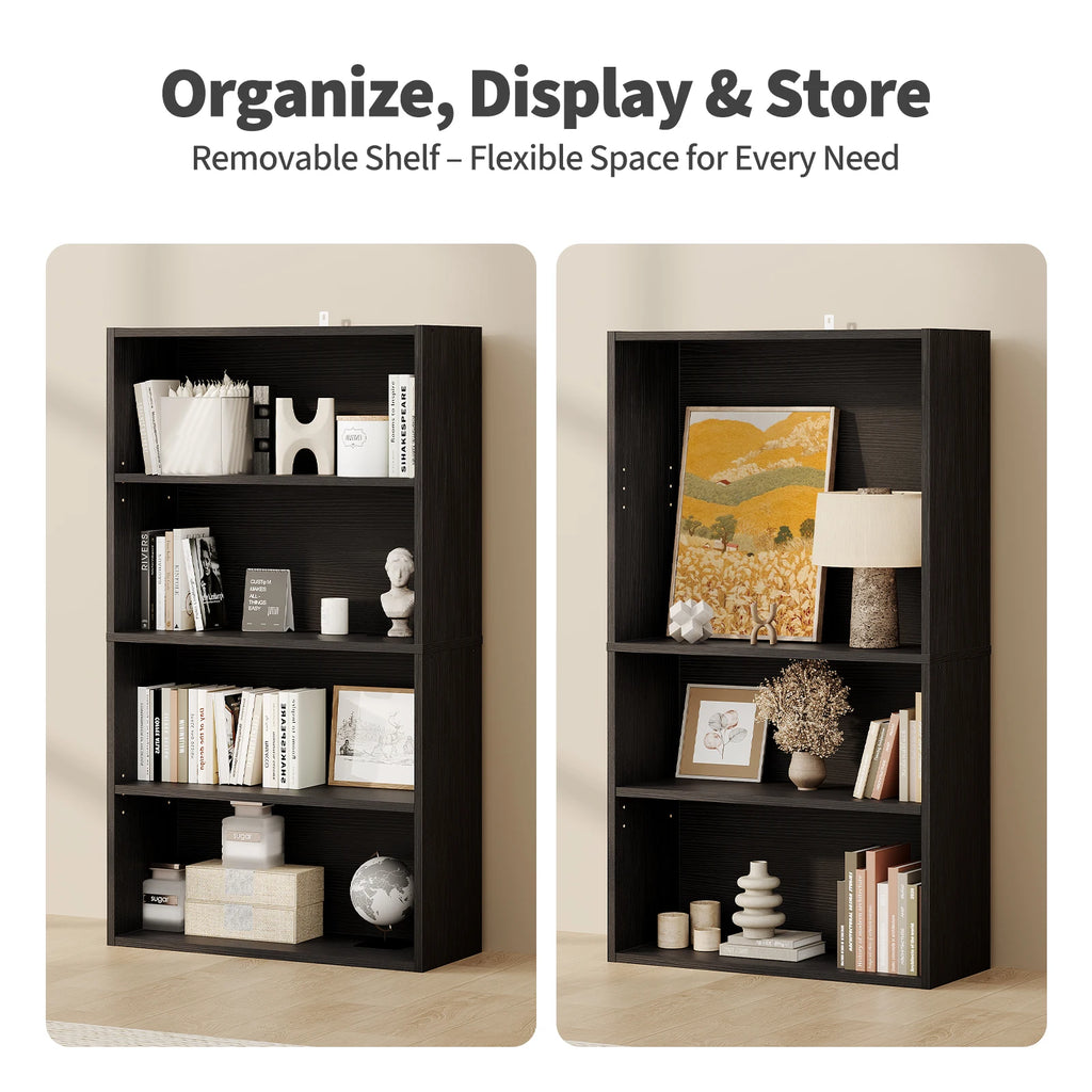 3-4 Tier Wooden Shelf Bookcase Tall Floor Standing Open Bookshelf for Living Room and Home Office Personalized Storage