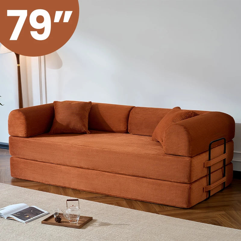 79’’ Folding Convertible Sofa Bed Corduroy Upholstered Boneless Couch, Loveseat Sleeper sofa
