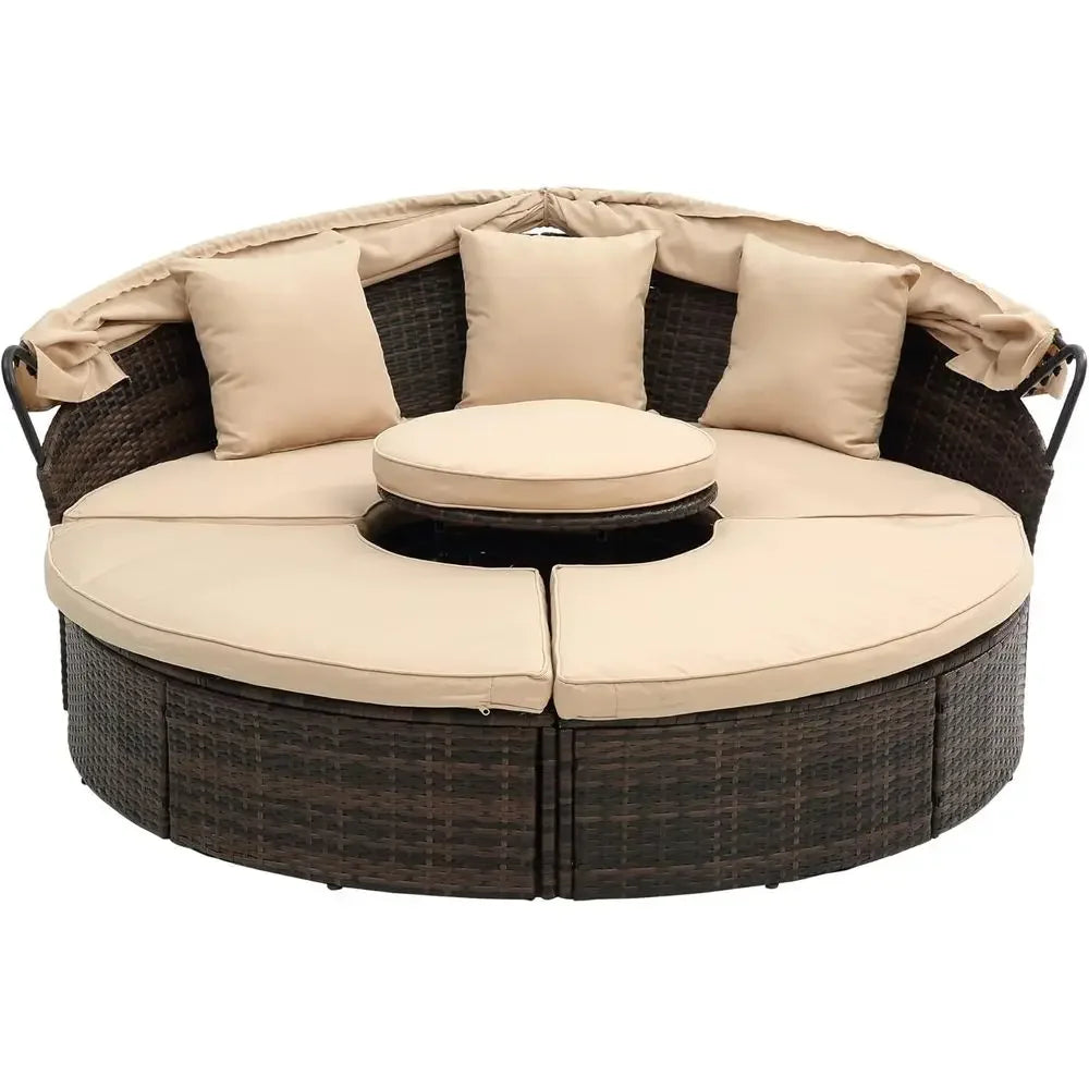 Outdoor Patio furniture Set Daybed Round Lounge with Retractable ,Lid