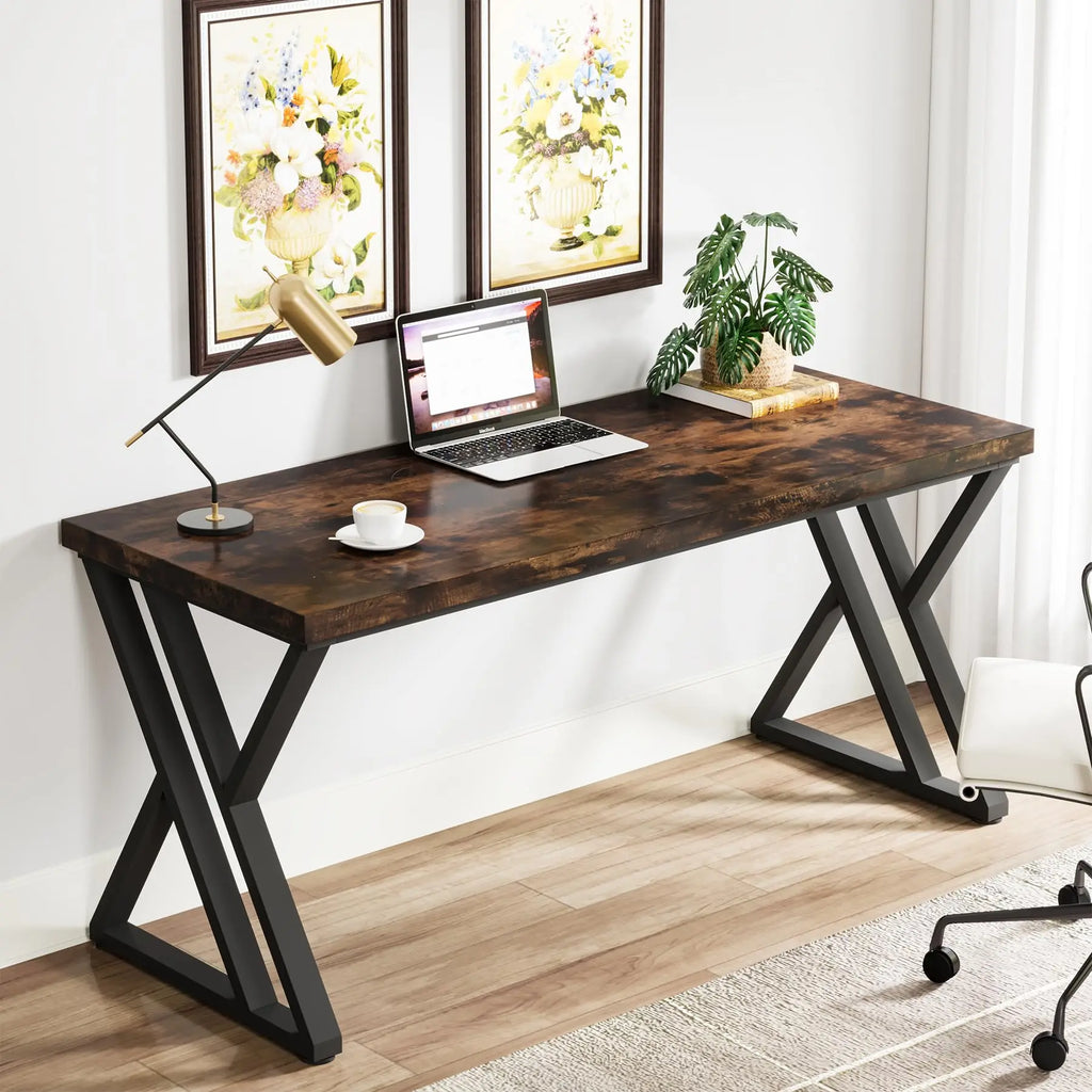 Writing Computer Desk, 55 inch Heavy Duty Study Desk with Z-Shaped Metal Leg, Modern Simple