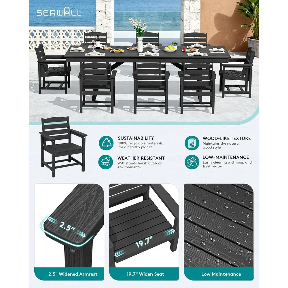 9 Piece Outdoor Dining Set, 84" HDPE Outdoor Table and 8 Chairs