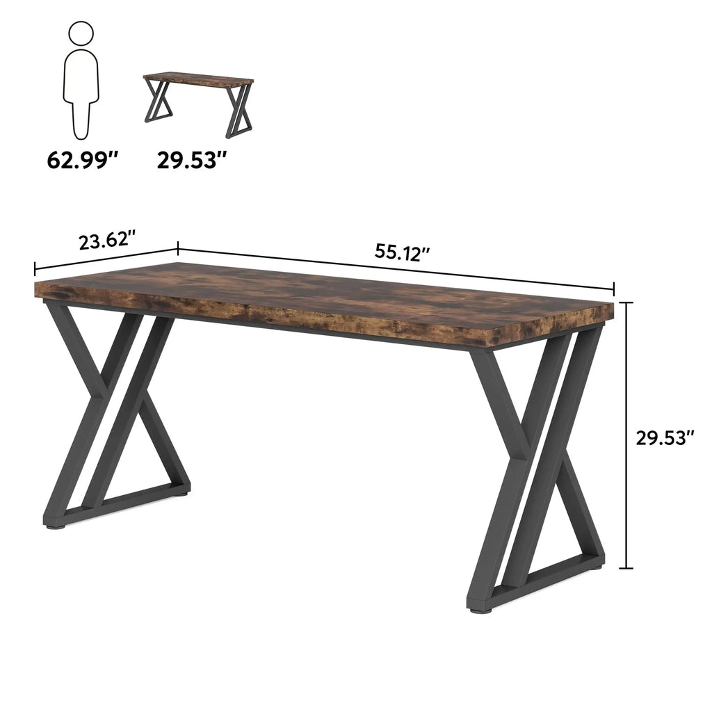 Writing Computer Desk, 55 inch Heavy Duty Study Desk with Z-Shaped Metal Leg, Modern Simple
