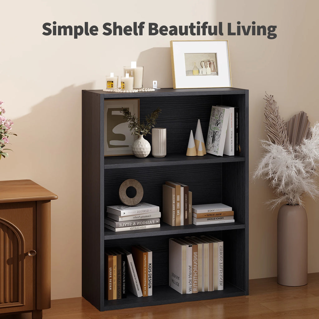 Wooden 3 Tiers Bookshelf Storage 31.5 Inch Tall Standing Display Bookshelf Sturdy Structure Graduated Shelves
