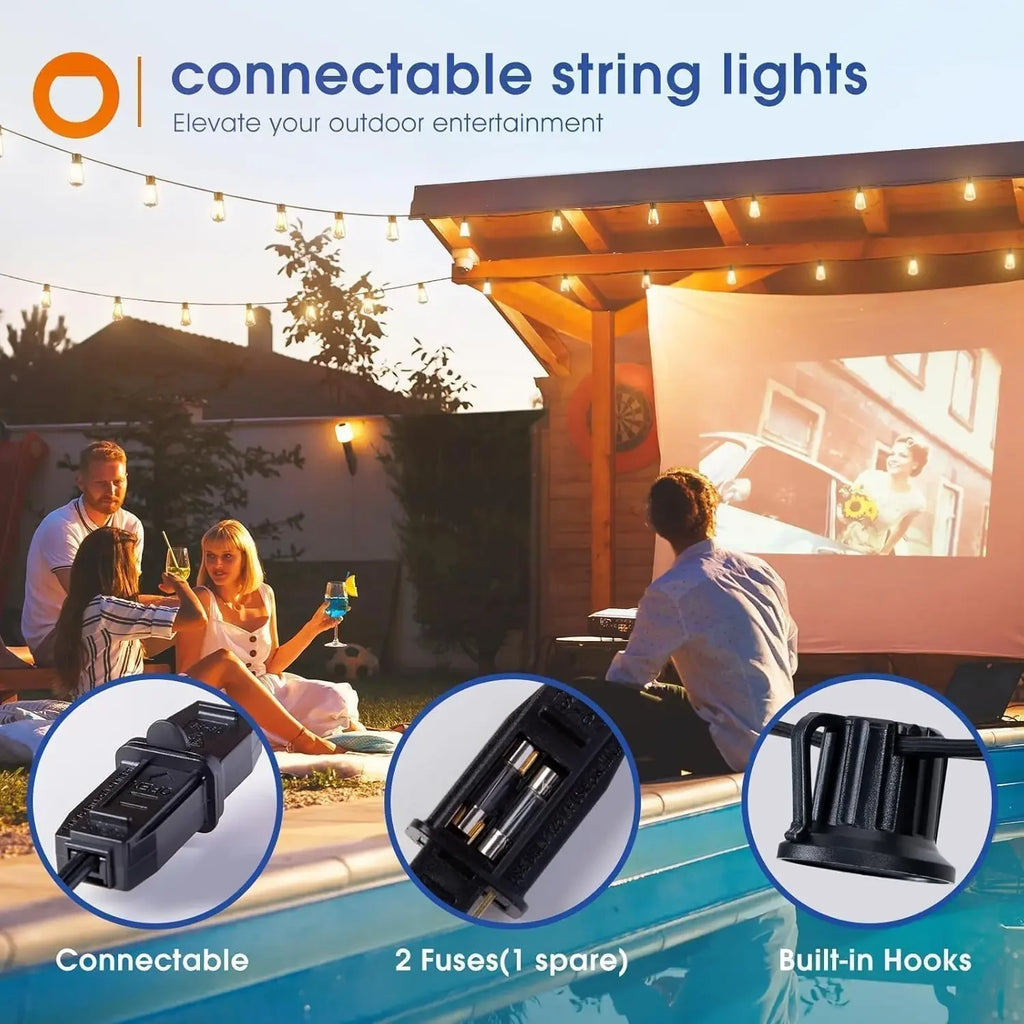 150FT LED Outdoor Waterproof Patio Lights Shatterproof ST38 Replaceable Bulbs Dimmable Hanging Lights.