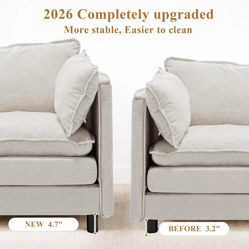 108" L Shaped Couch, Modular Sectional Sofa, Chenille Cloud Couch with Movable Ottoman, 3 Deep Seat Small Sectional,