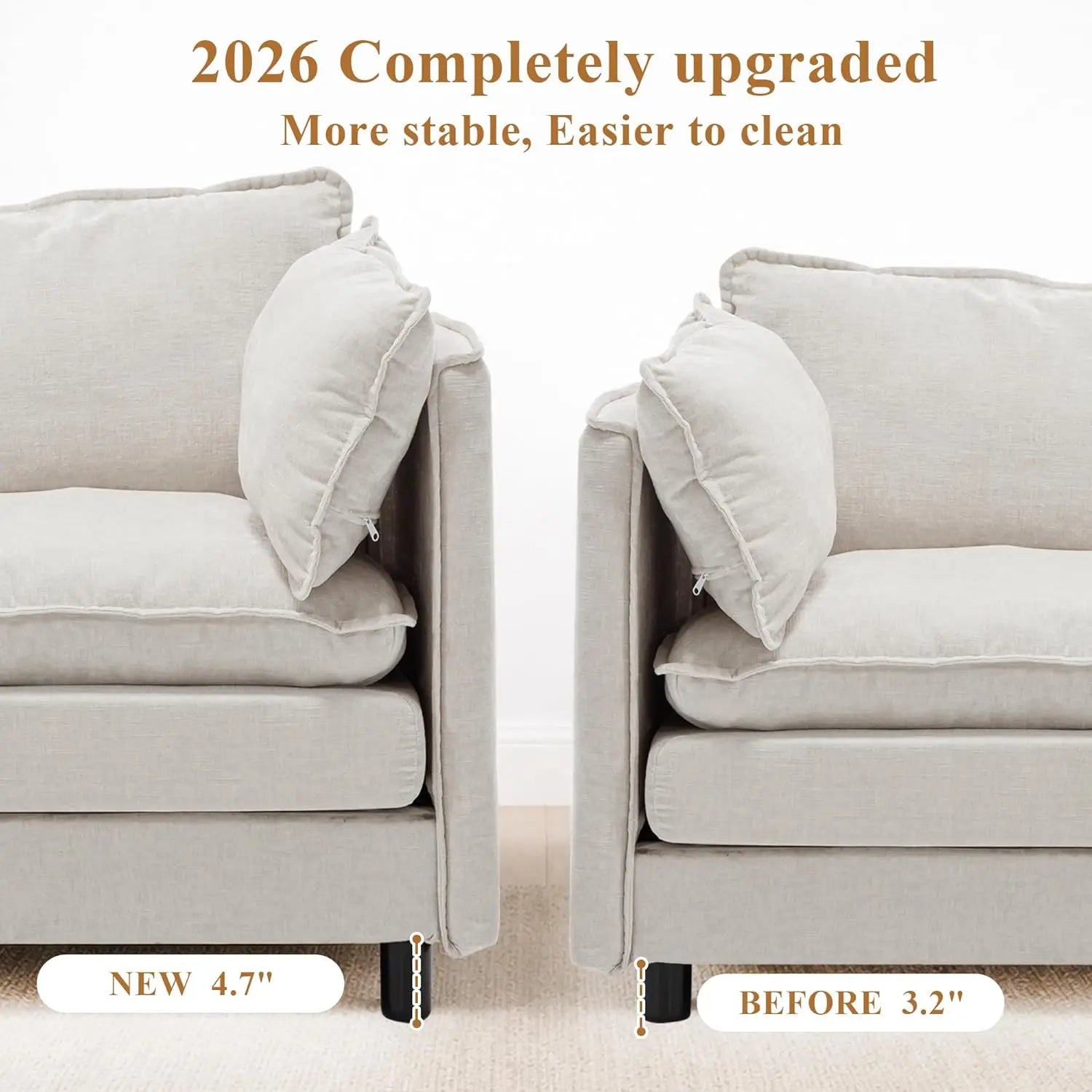 108" L Shaped Couch, Modular Sectional Sofa, Chenille Cloud Couch with Movable Ottoman, 3 Deep Seat Small Sectional,