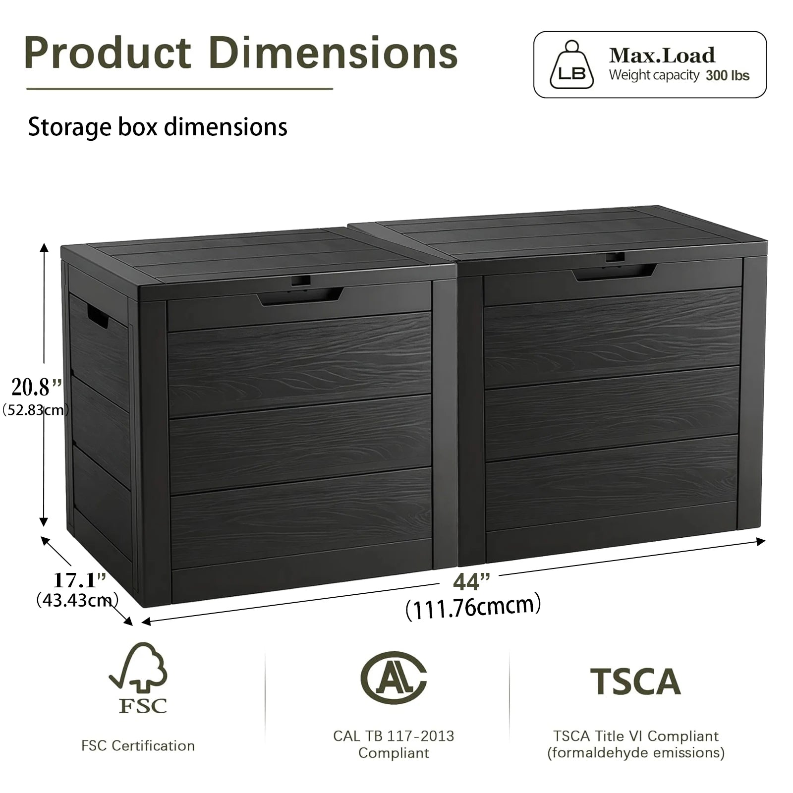 70 Gallon Outdoor Deck Storage Box, Waterproof Wood Grain Resin Patio Storage Bench