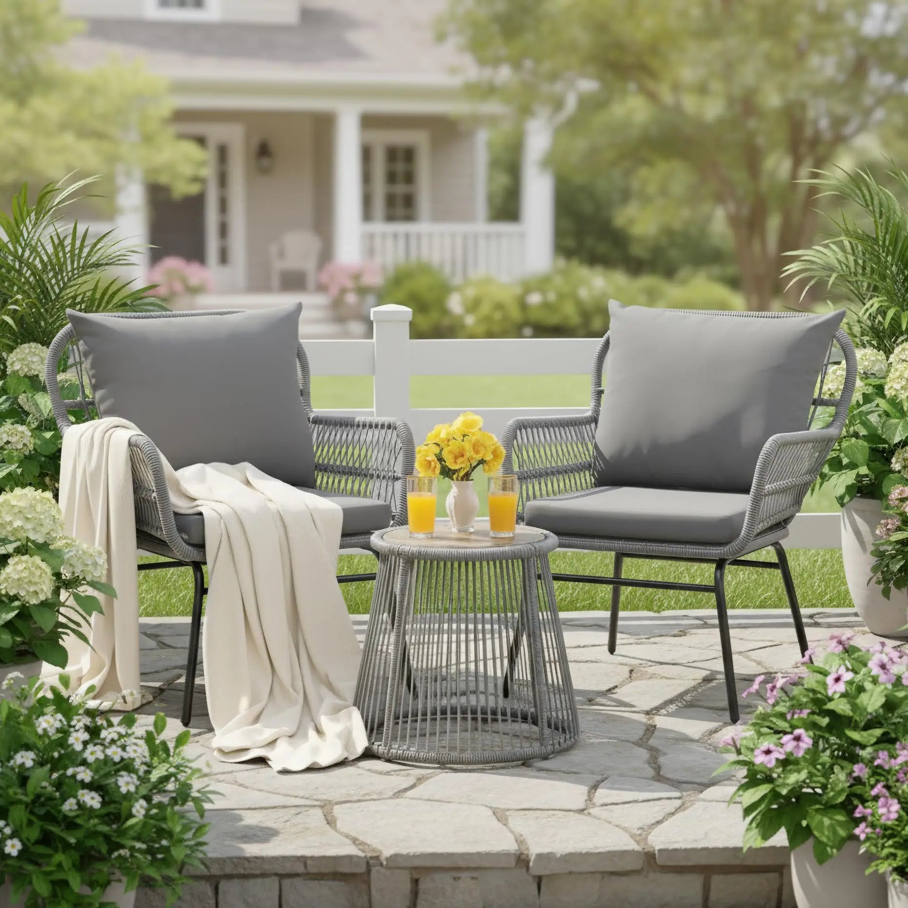 Outdoor Patio Furniture Set - Modern Boho Furniture 20" Wide Seating