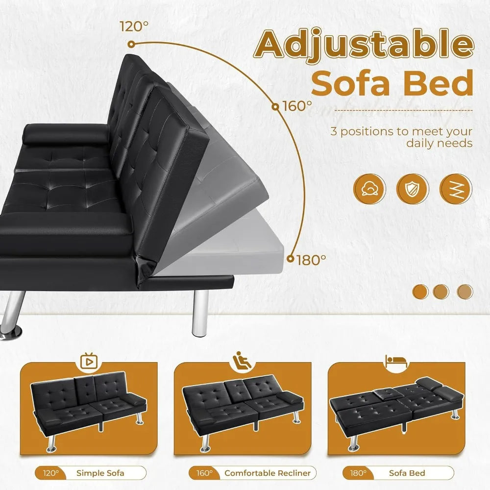 Futon Sofa Bed Modern Faux Leather Couch Bed Convertible Folding Recliner