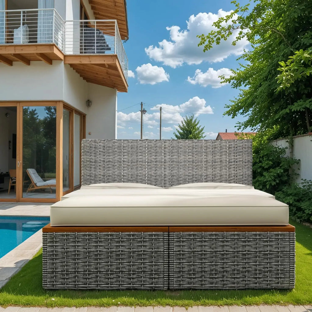 Outdoor Rattan Daybed with 2 Side Tables, with Storage Ottoman