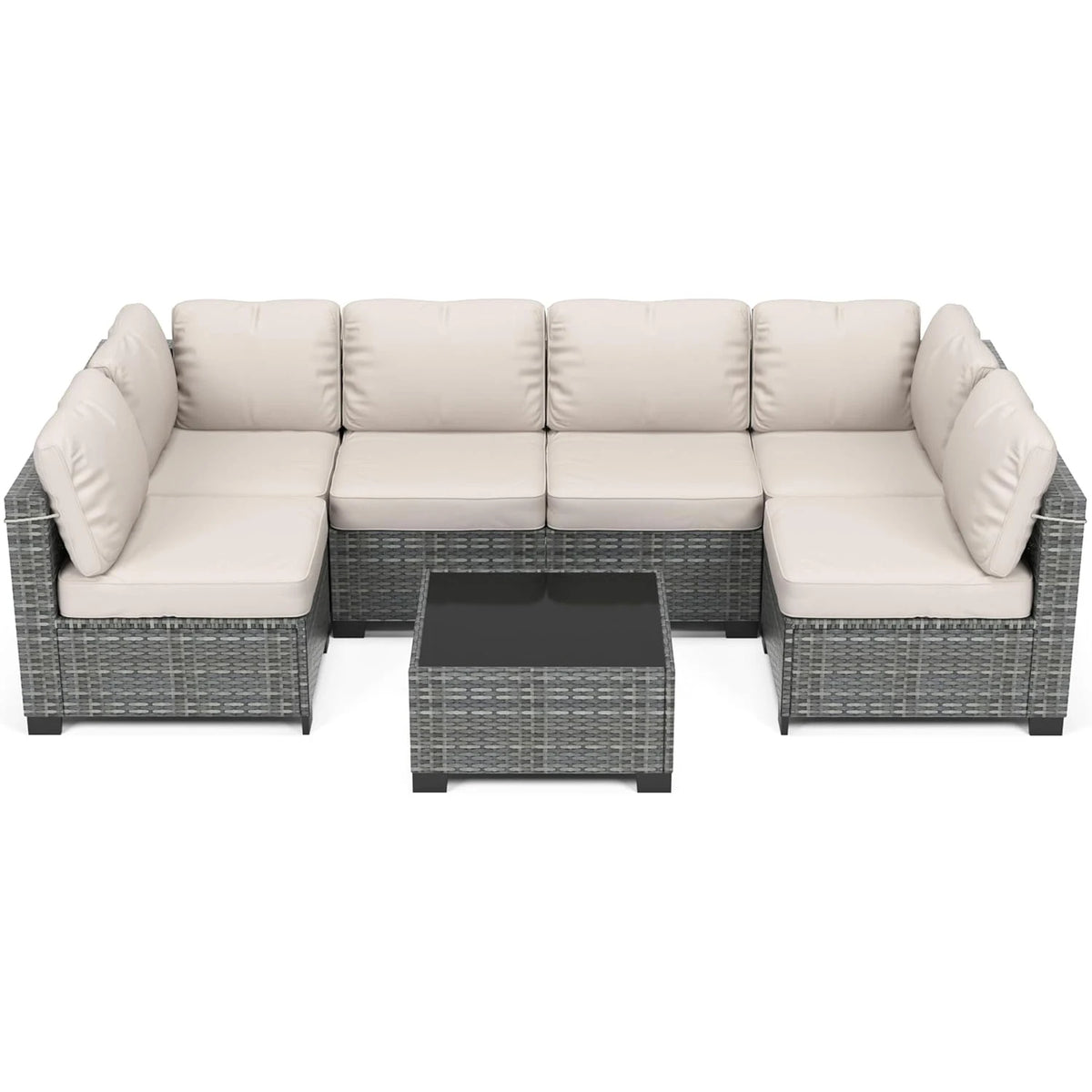 7-Piece Modular Outdoor Furniture Set, PE Rattan Wicker Sectional Modular Conversation Sofa Set