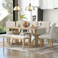 Solid Wood Kitchen Dining Room Table Set with Bench and Chairs for 6 Persons,