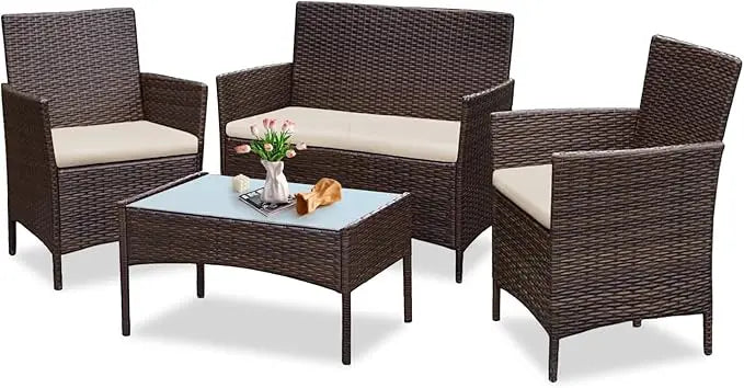4 Piece Outdoor Wicker Conversation Furniture Set
