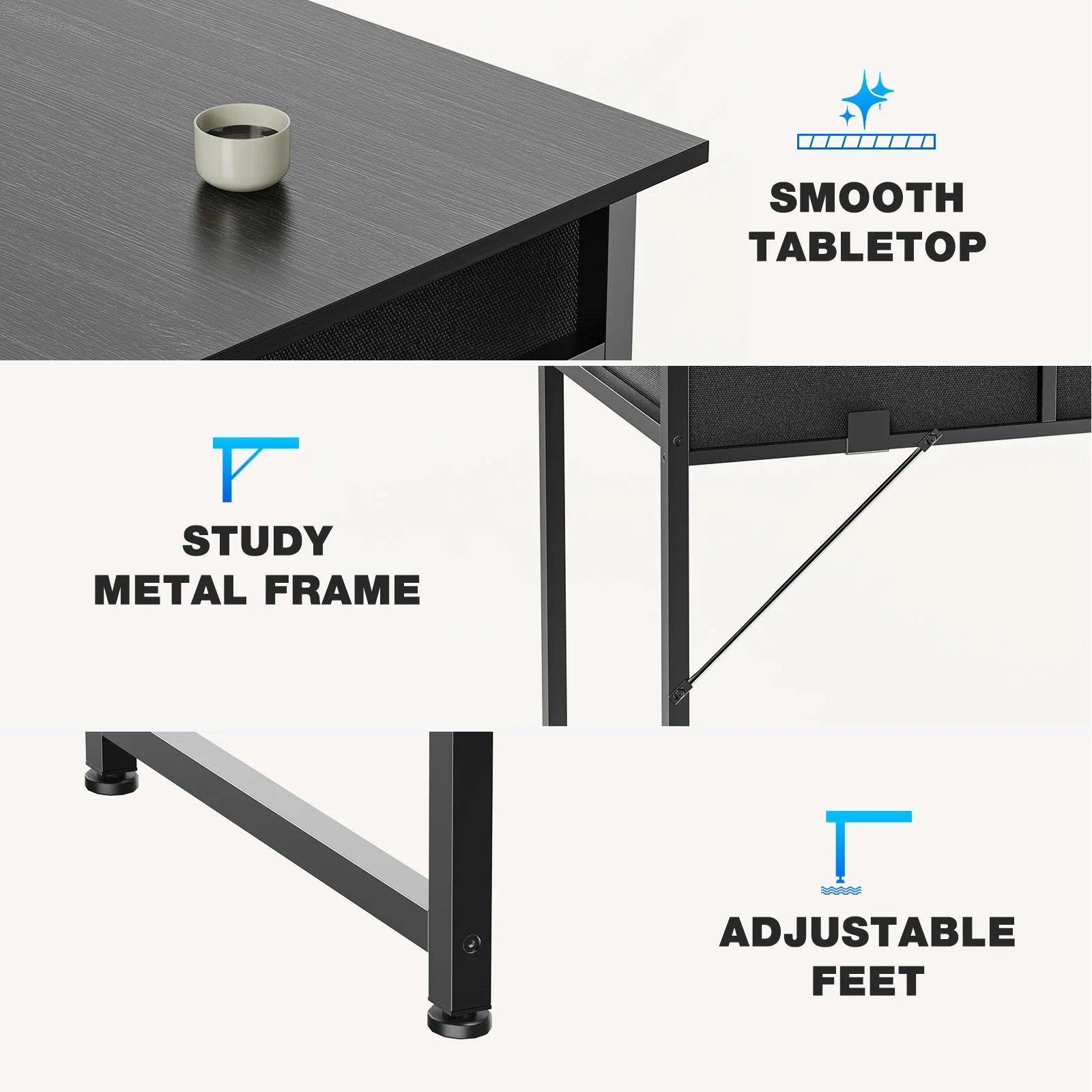 32 Inch Modern Office Computer Desk with Fabric Storage Drawers