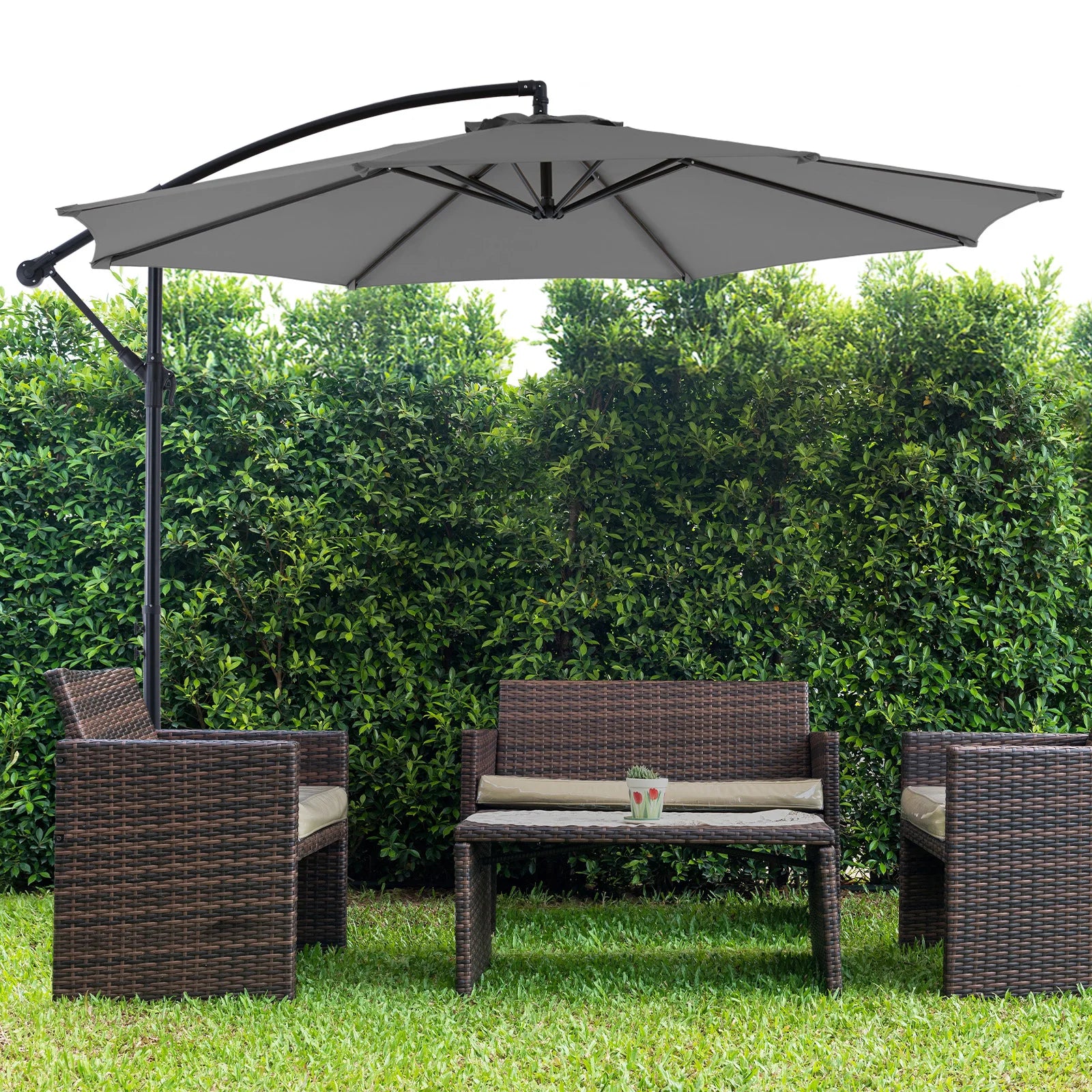 10FT Outdoor Patio Umbrella Hanging Cantilever with Easy Tilt Adjustment UV Protection