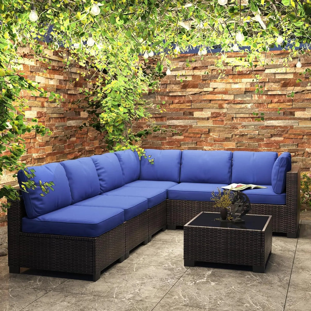 7-Piece Modular Outdoor Furniture Set, PE Rattan Wicker Sectional Modular Conversation Sofa Set