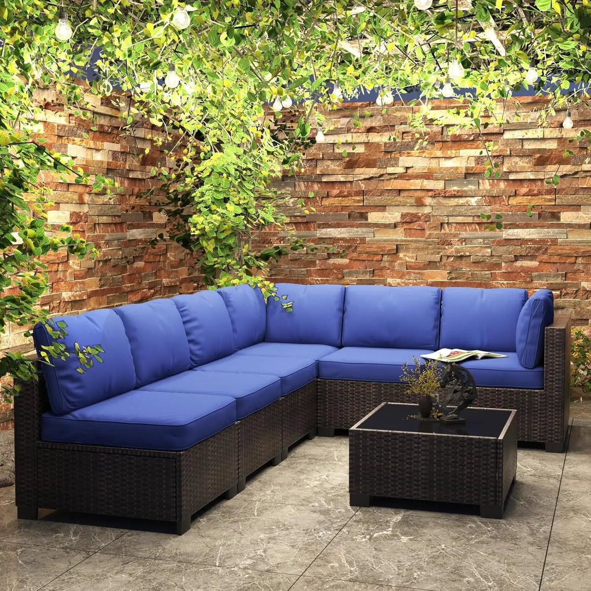 7-Piece Modular Outdoor Furniture Set, PE Rattan Wicker Sectional Modular Conversation Sofa Set
